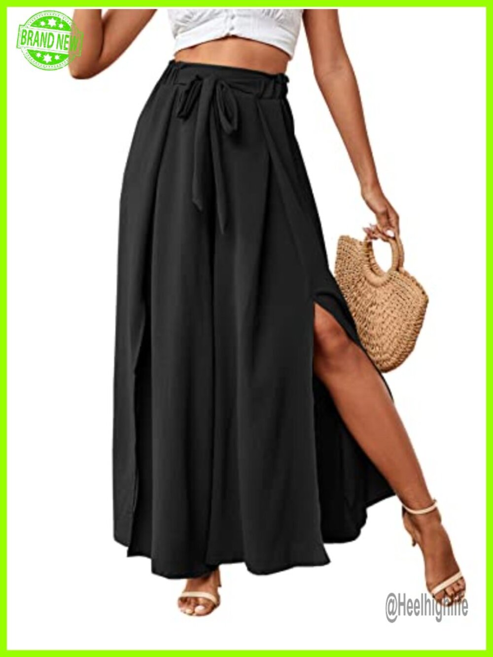LYANER Women's Tie Front Wide Leg High Waist Pleated Long Pants